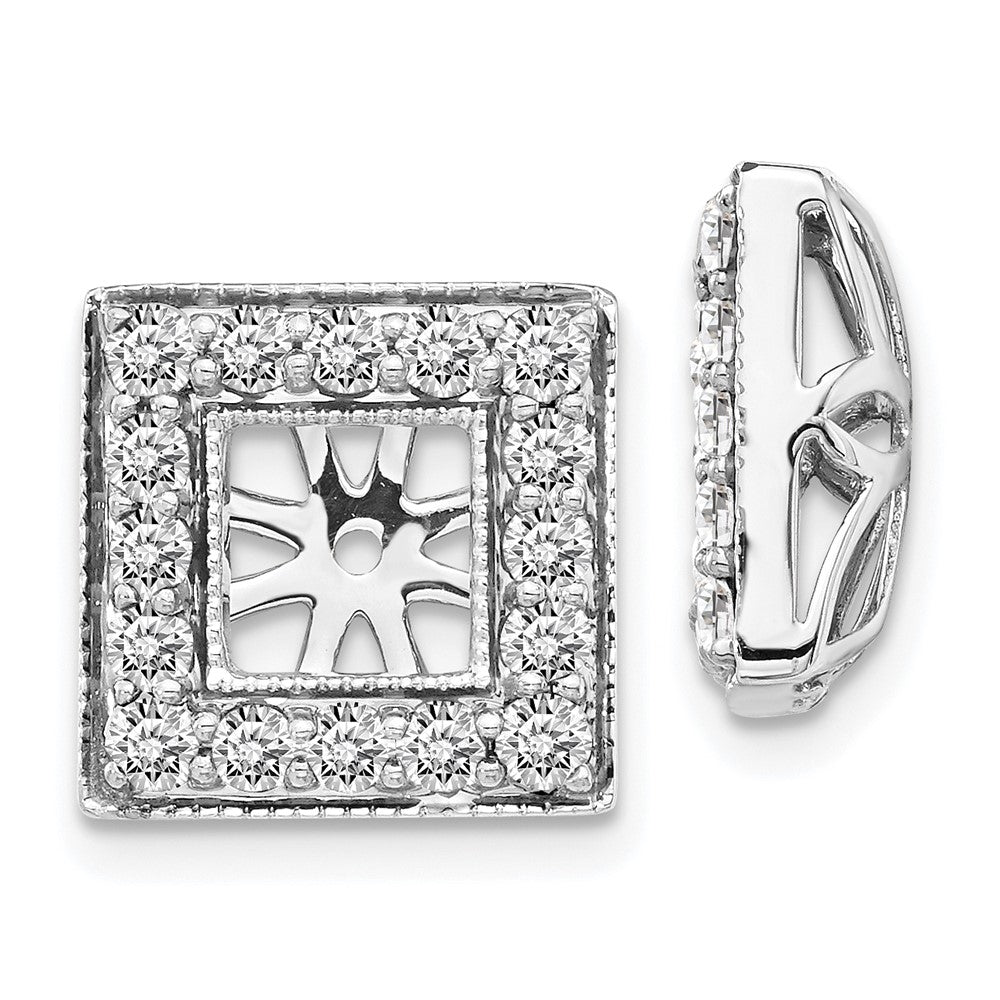 14k White Gold Diamond Square Jacket Earrings