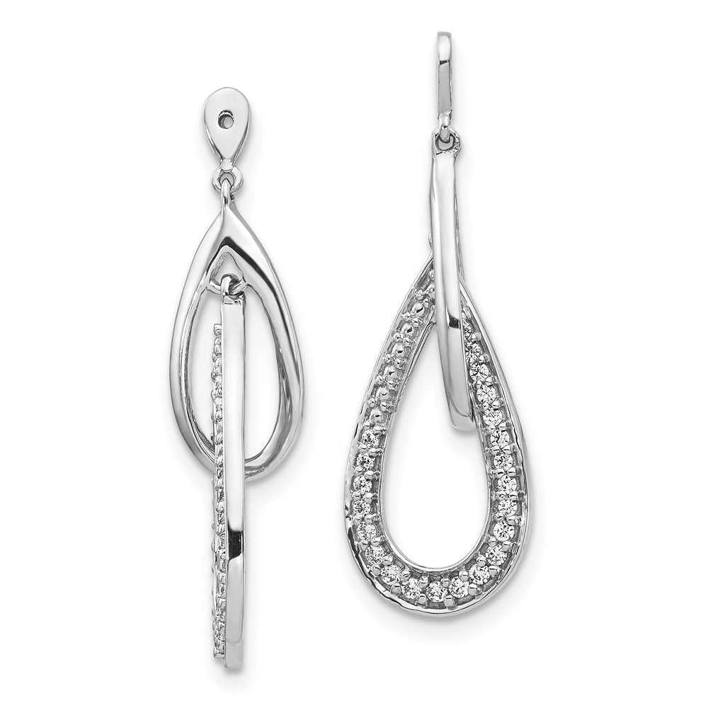 14k White Gold Double Teardrop Dangle Diamond Earring Jackets