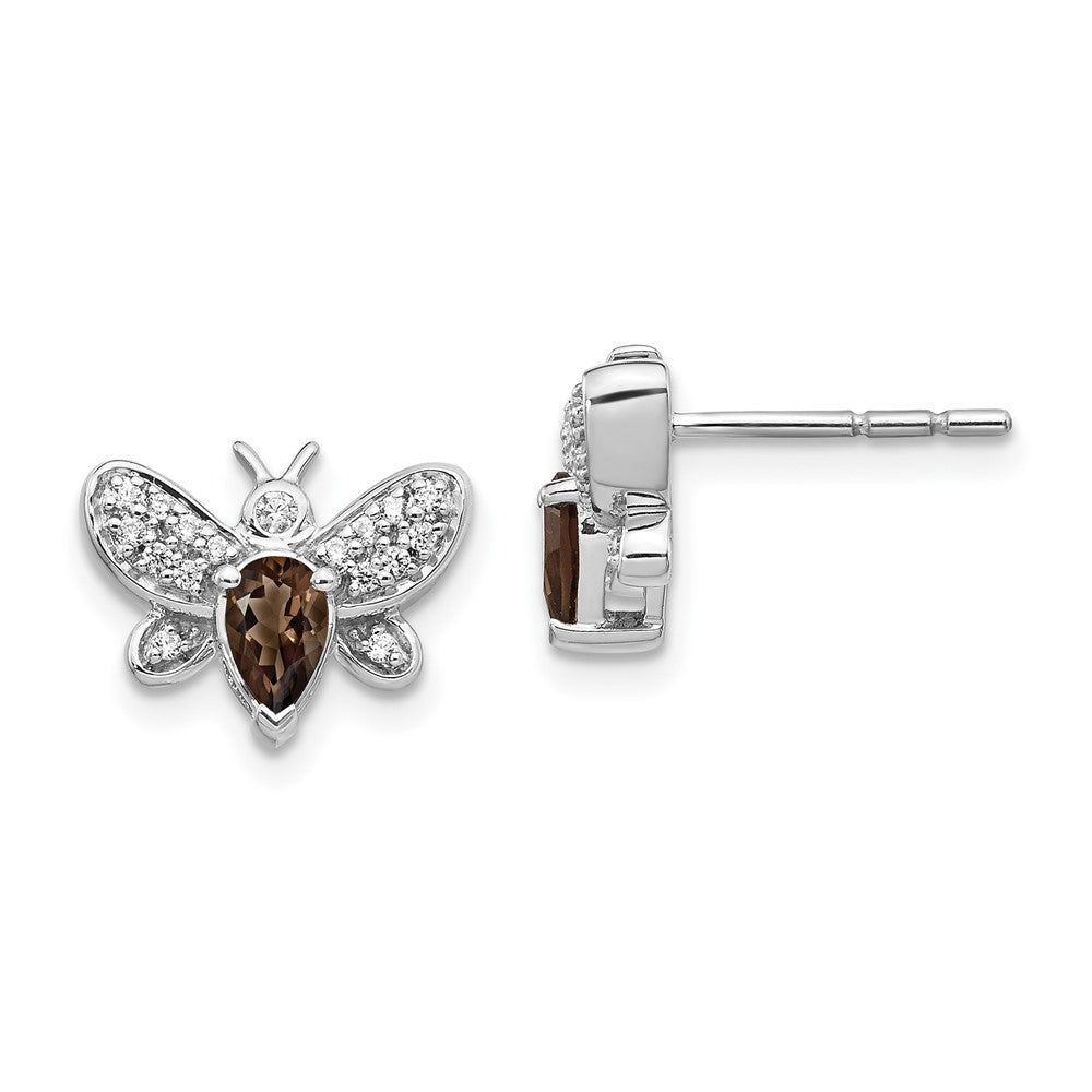 14k White Gold Diamond and Smokey Quartz Bee Earrings