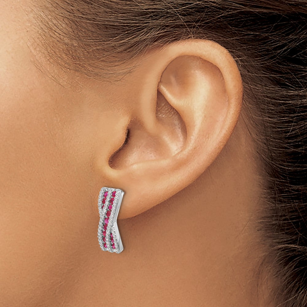 14k White Gold Diamond and Ruby Fancy Earrings