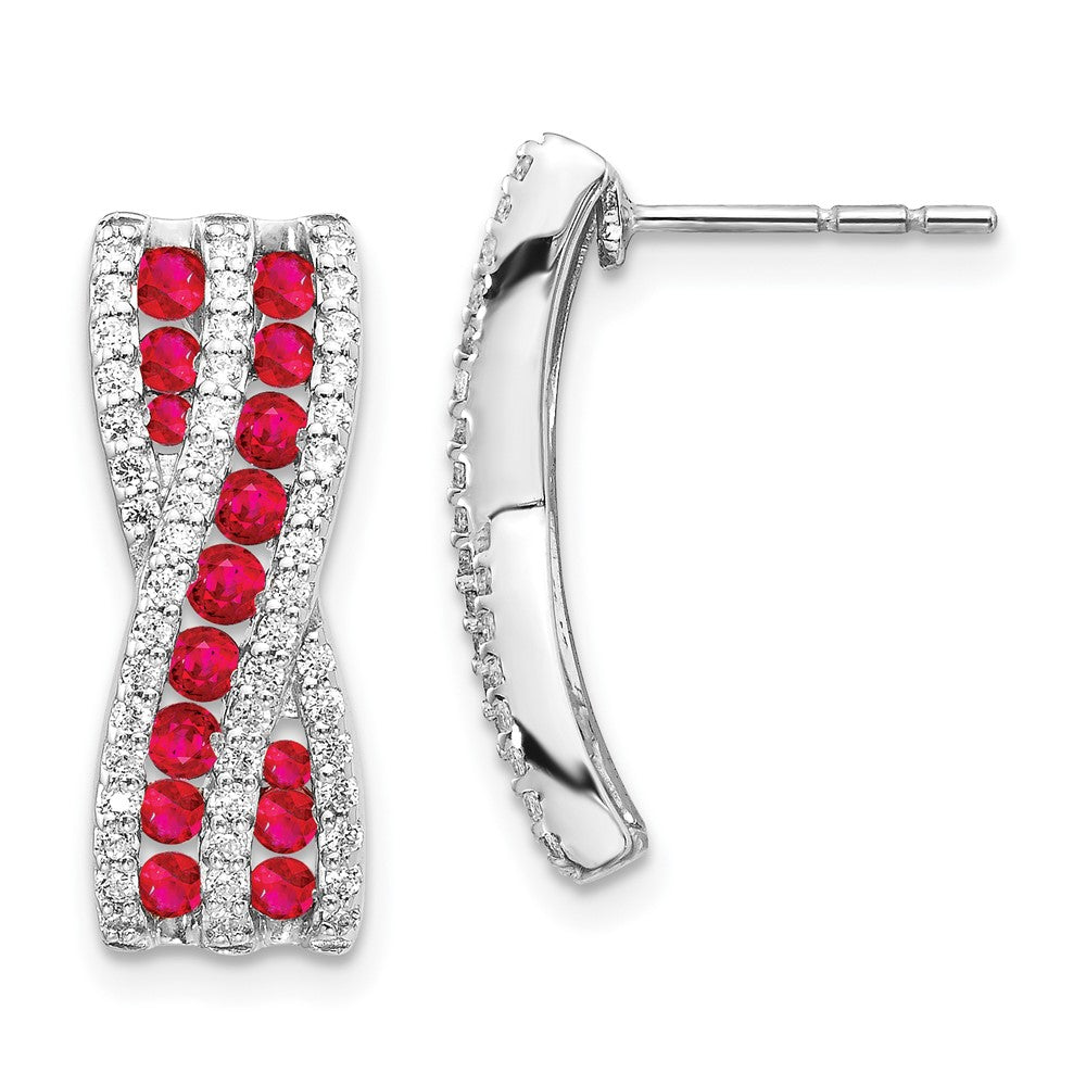14k White Gold Diamond and Ruby Fancy Earrings