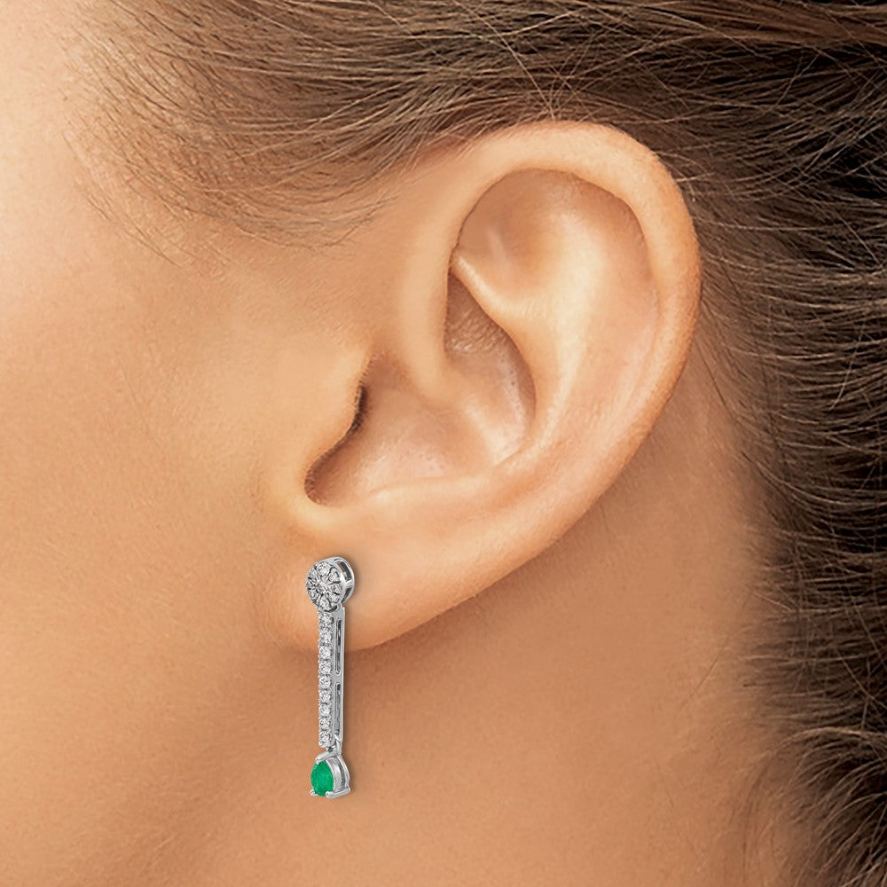 14k White Gold Diamond and Emerald Fancy Earrings
