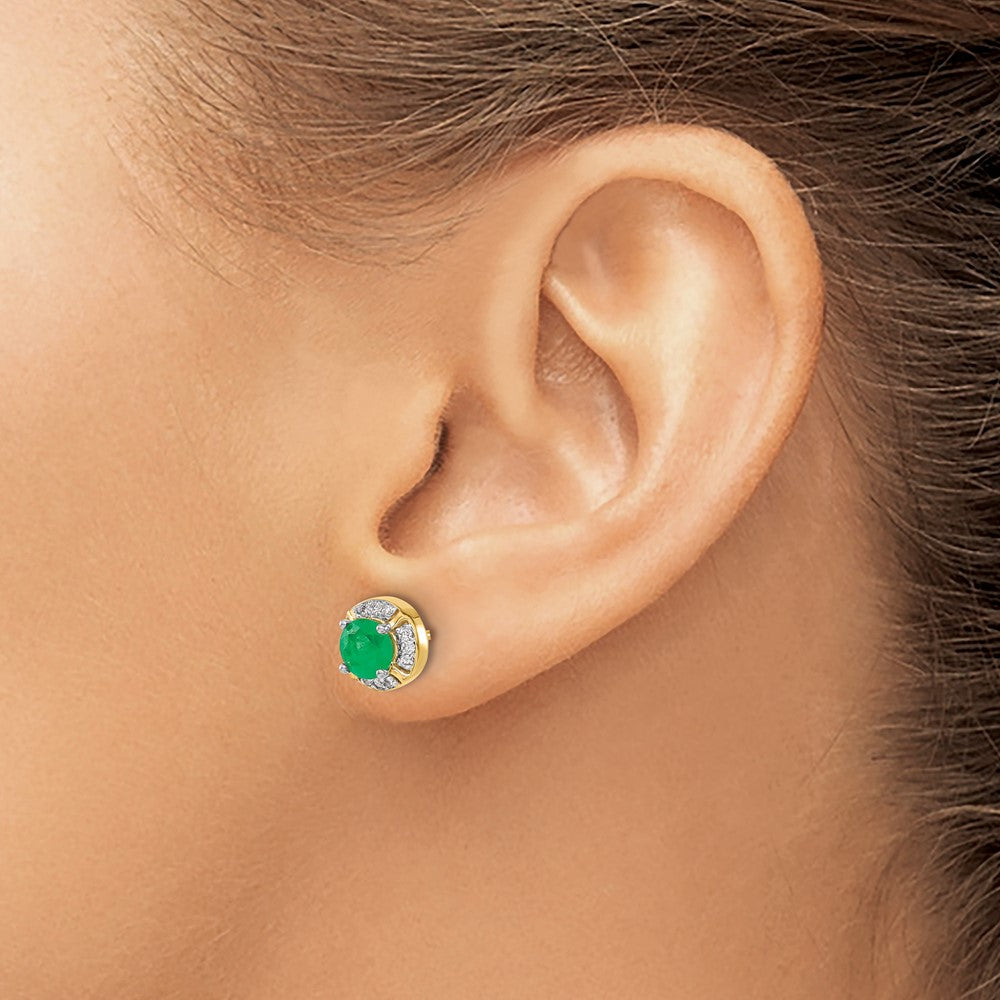 14k Diamond and Emerald Fancy Halo Earrings