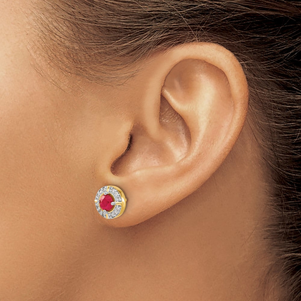 14k Diamond and Ruby Fancy Halo Earrings