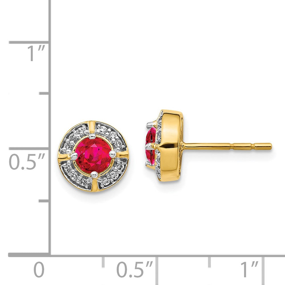 14k Diamond and Ruby Fancy Halo Earrings