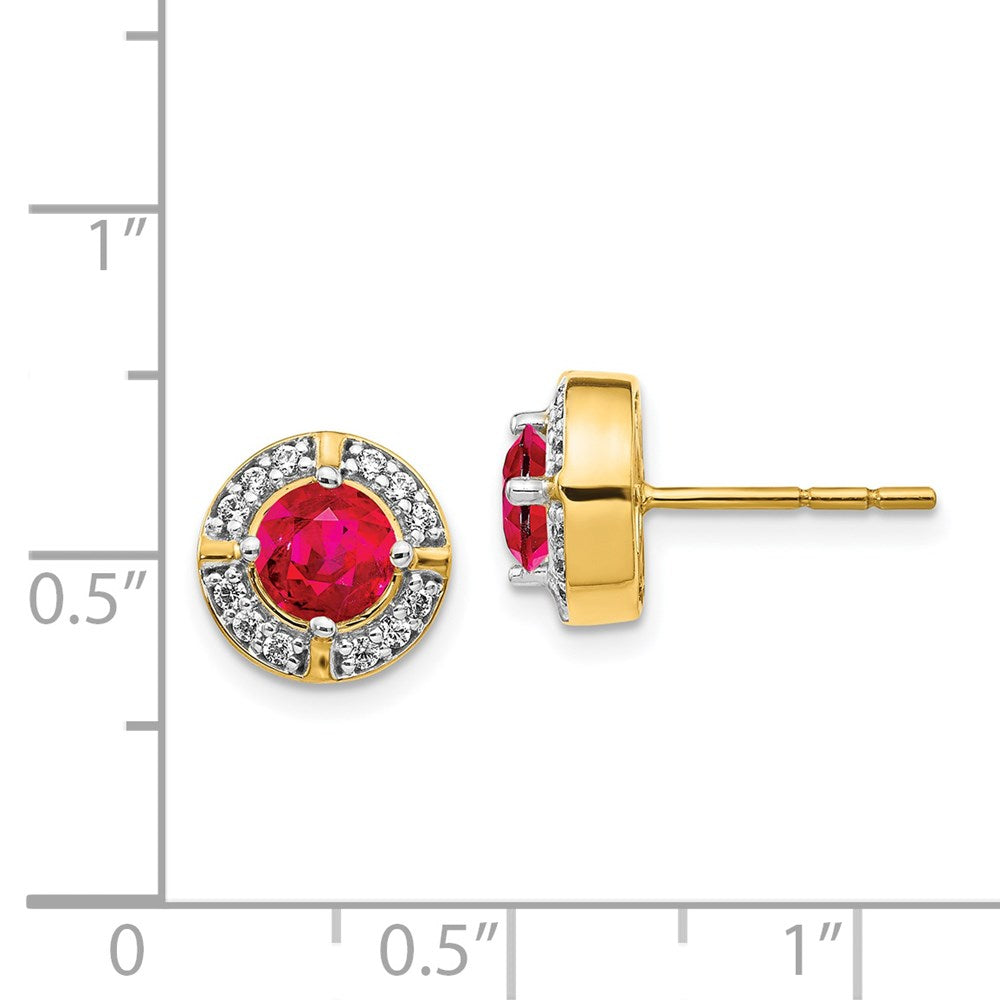 14k Diamond and Ruby Fancy Halo Earrings