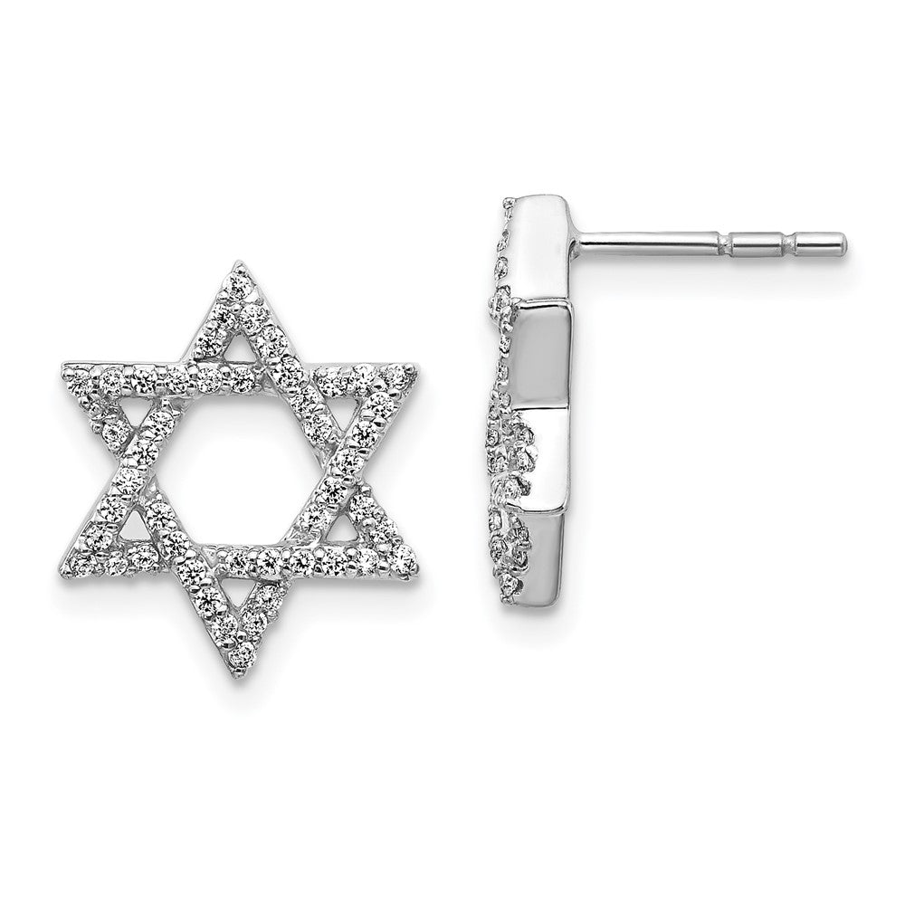 14k White Gold Diamond Star of David Earrings