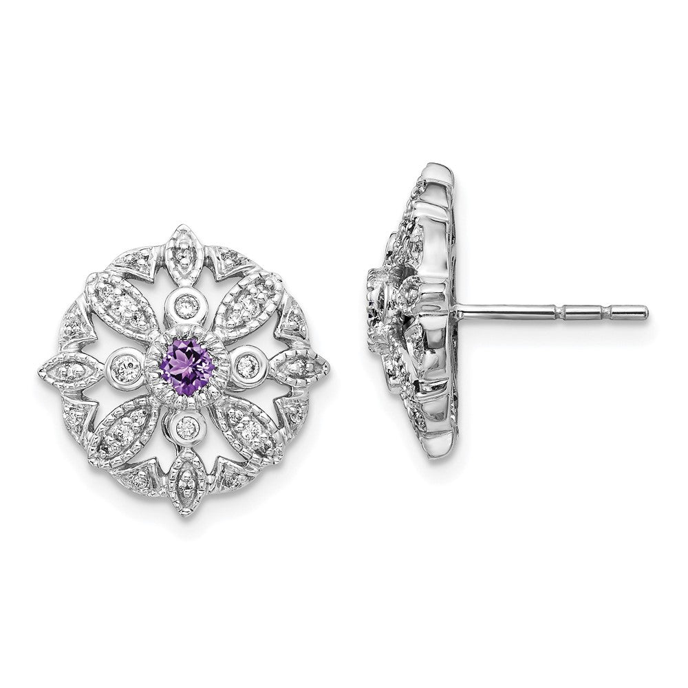 14k White Gold Diamond and Amethyst Fancy Earrings