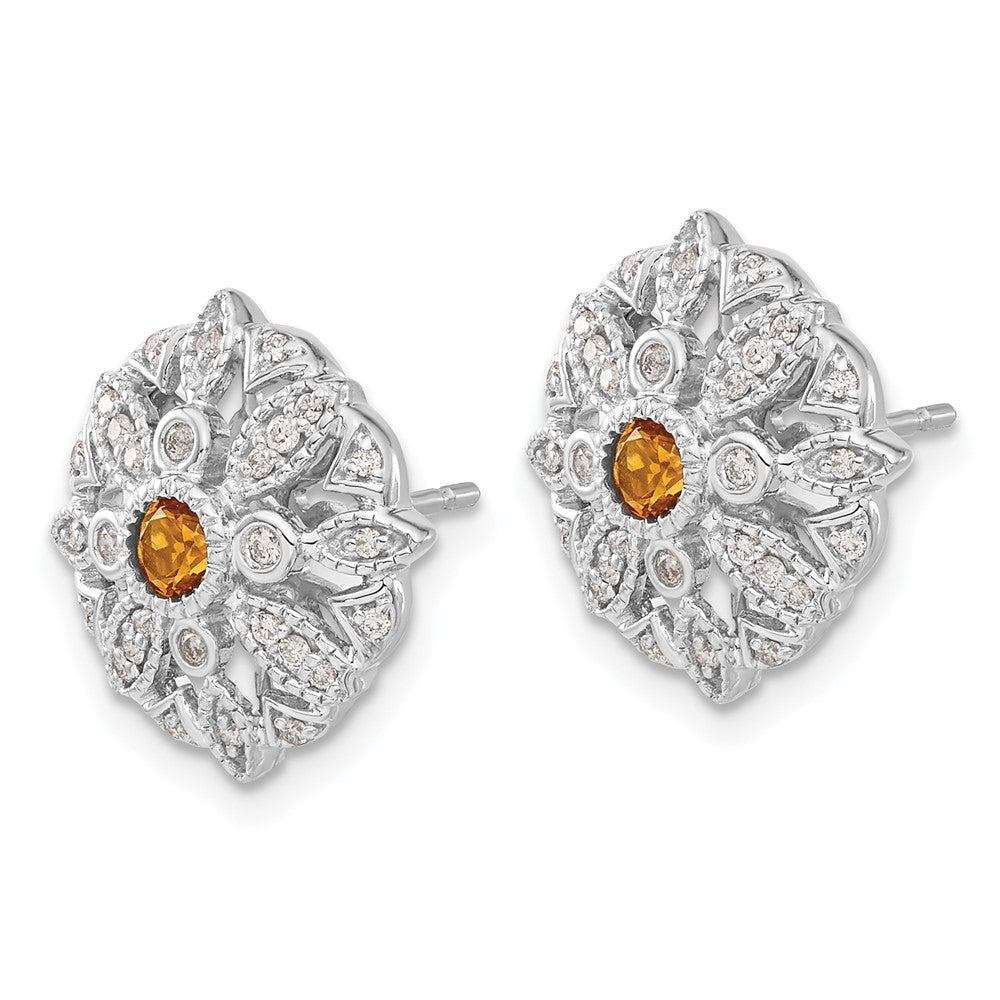 14k White Gold Diamond and Citrine Fancy Earrings