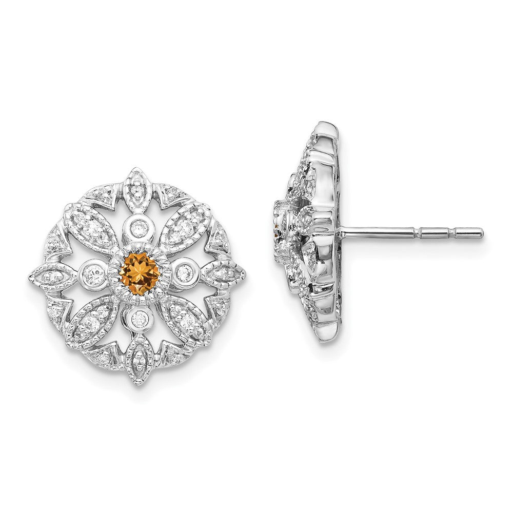 14k White Gold Diamond and Citrine Fancy Earrings