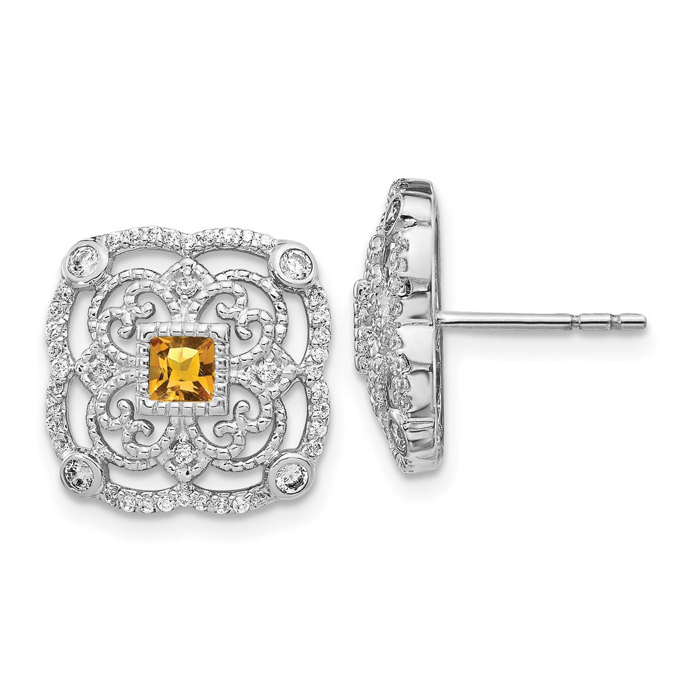 14k White Gold Diamond and Citrine Fancy Earrings