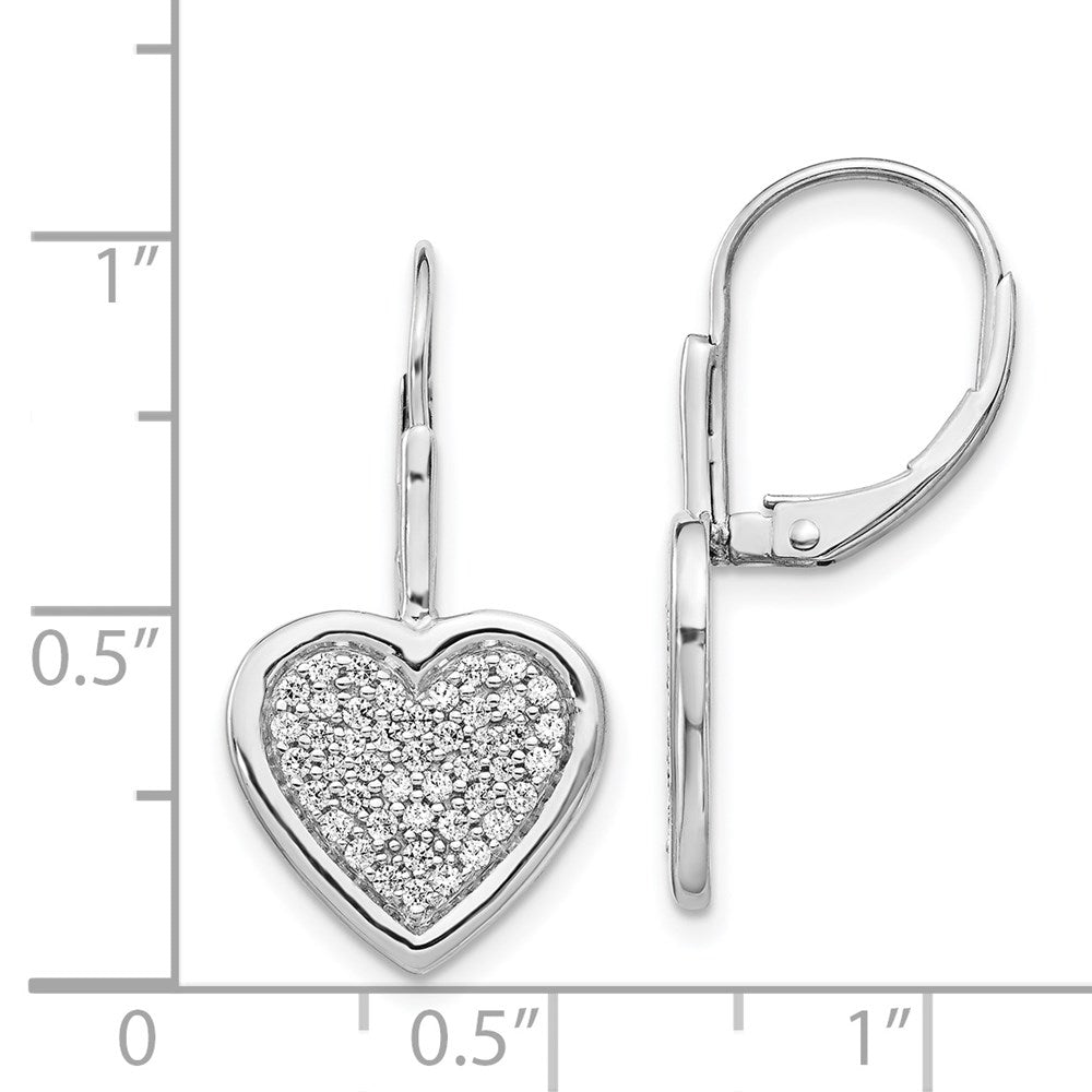 14k White Gold Diamond Fancy Heart Leverback Earrings