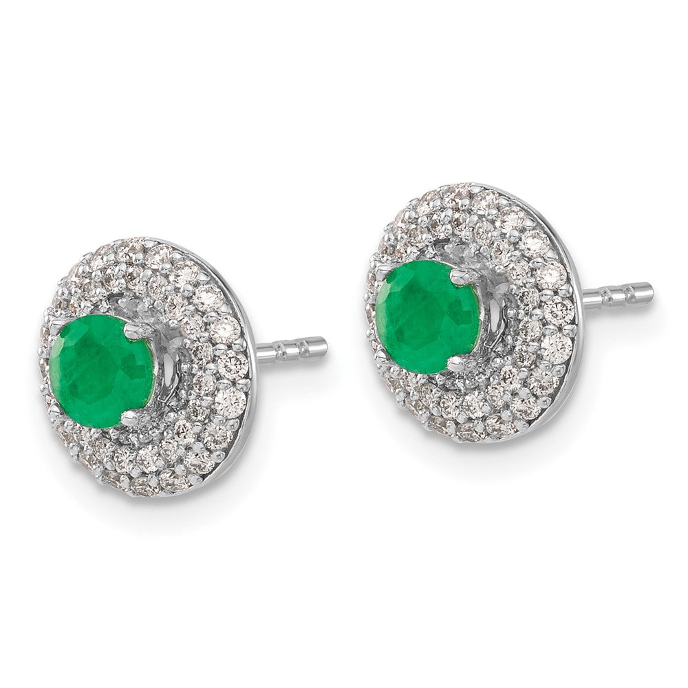14k White Gold Diamond and Emerald Stud w/Jacket Earrings