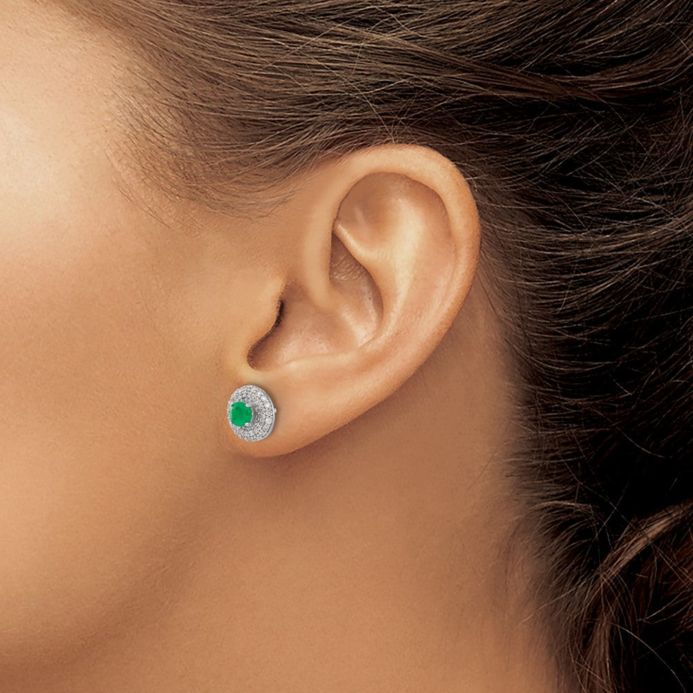 14k White Gold Diamond and Emerald Stud w/Jacket Earrings