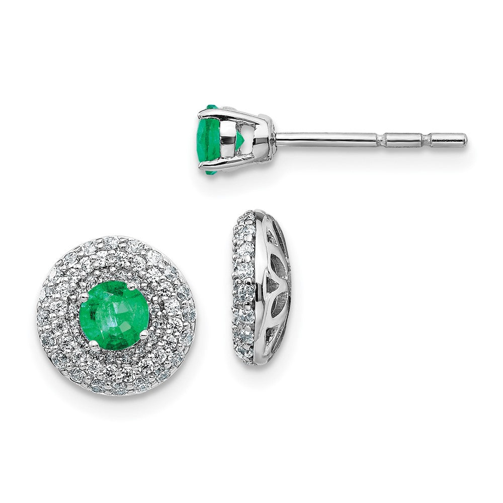 14k White Gold Diamond and Emerald Stud w/Jacket Earrings