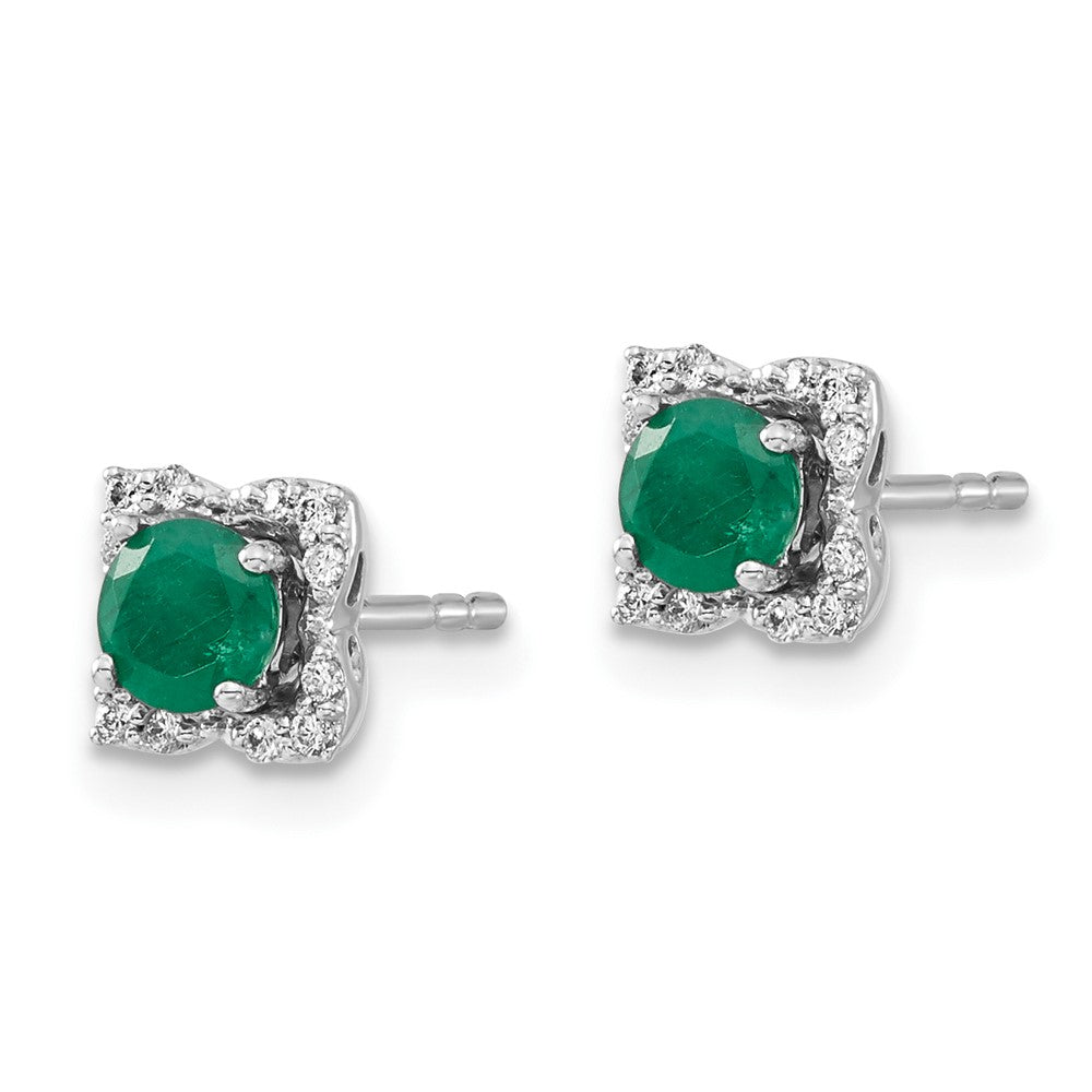 14k White Gold Diamond and Emerald Stud w/ Jacket Earrings