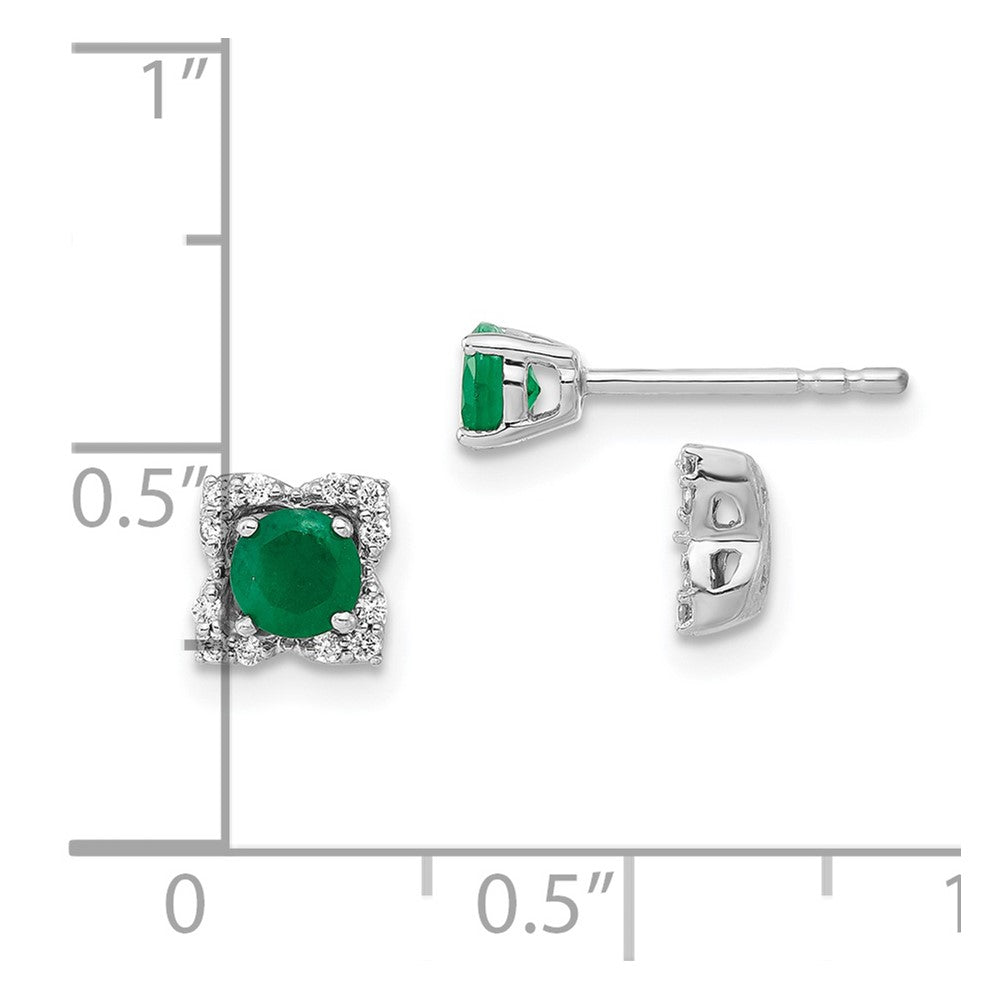 14k White Gold Diamond and Emerald Stud w/ Jacket Earrings