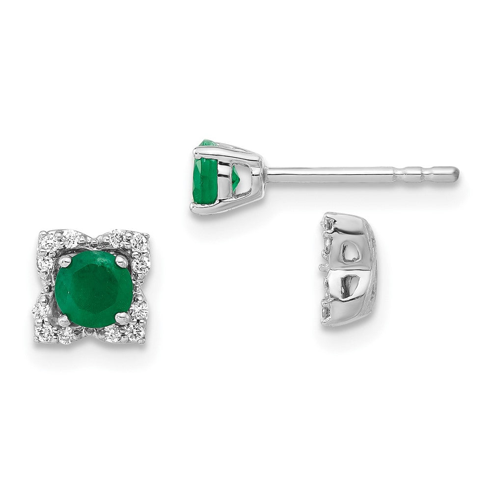 14k White Gold Diamond and Emerald Stud w/ Jacket Earrings