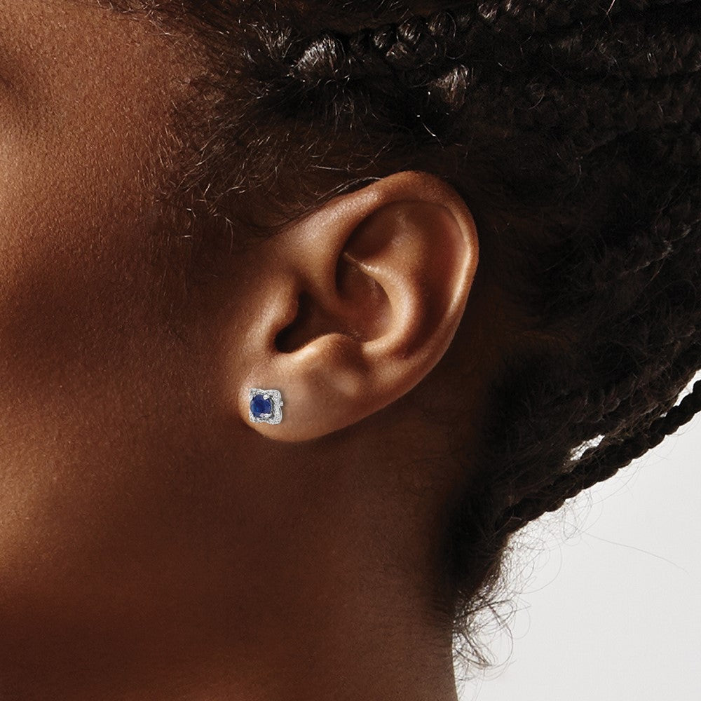 14k White Gold Diamond and Sapphire Stud w/Jacket Earrings