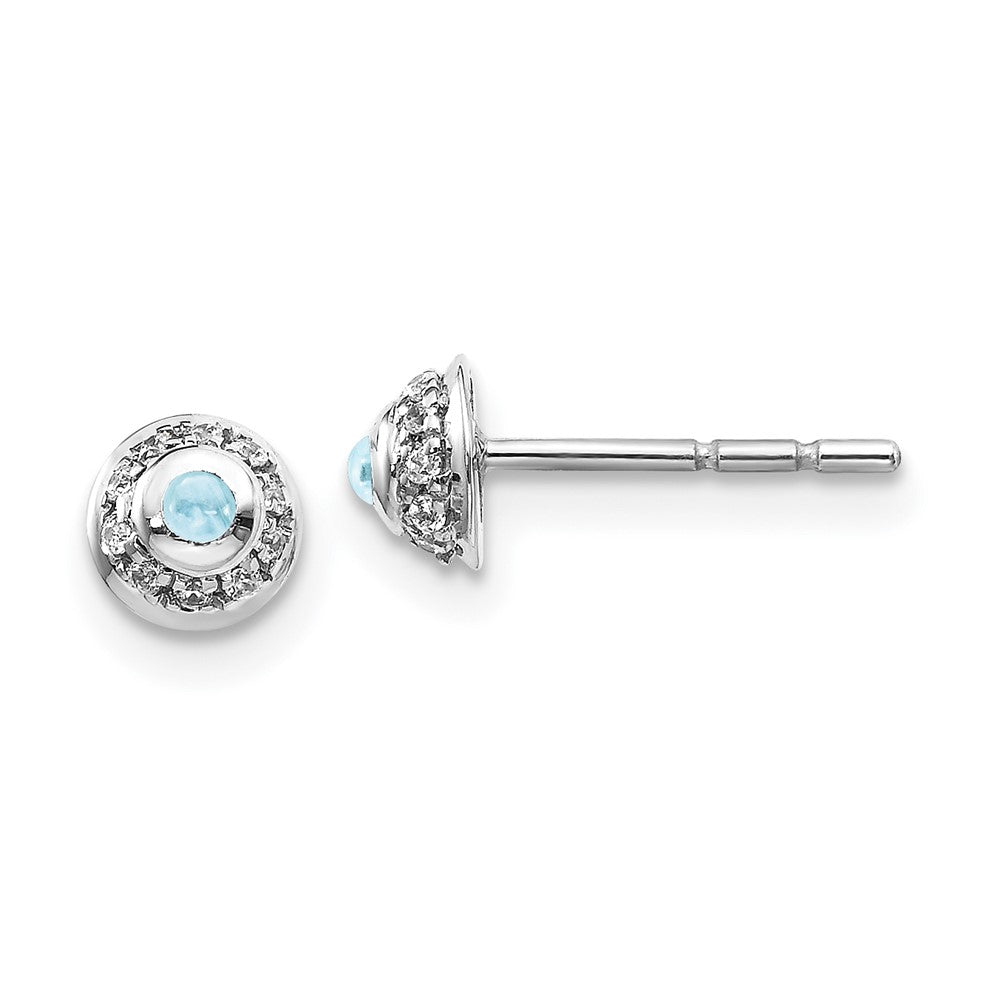 14k White Gold Diamond and Cabochon Aquamarine Earrings