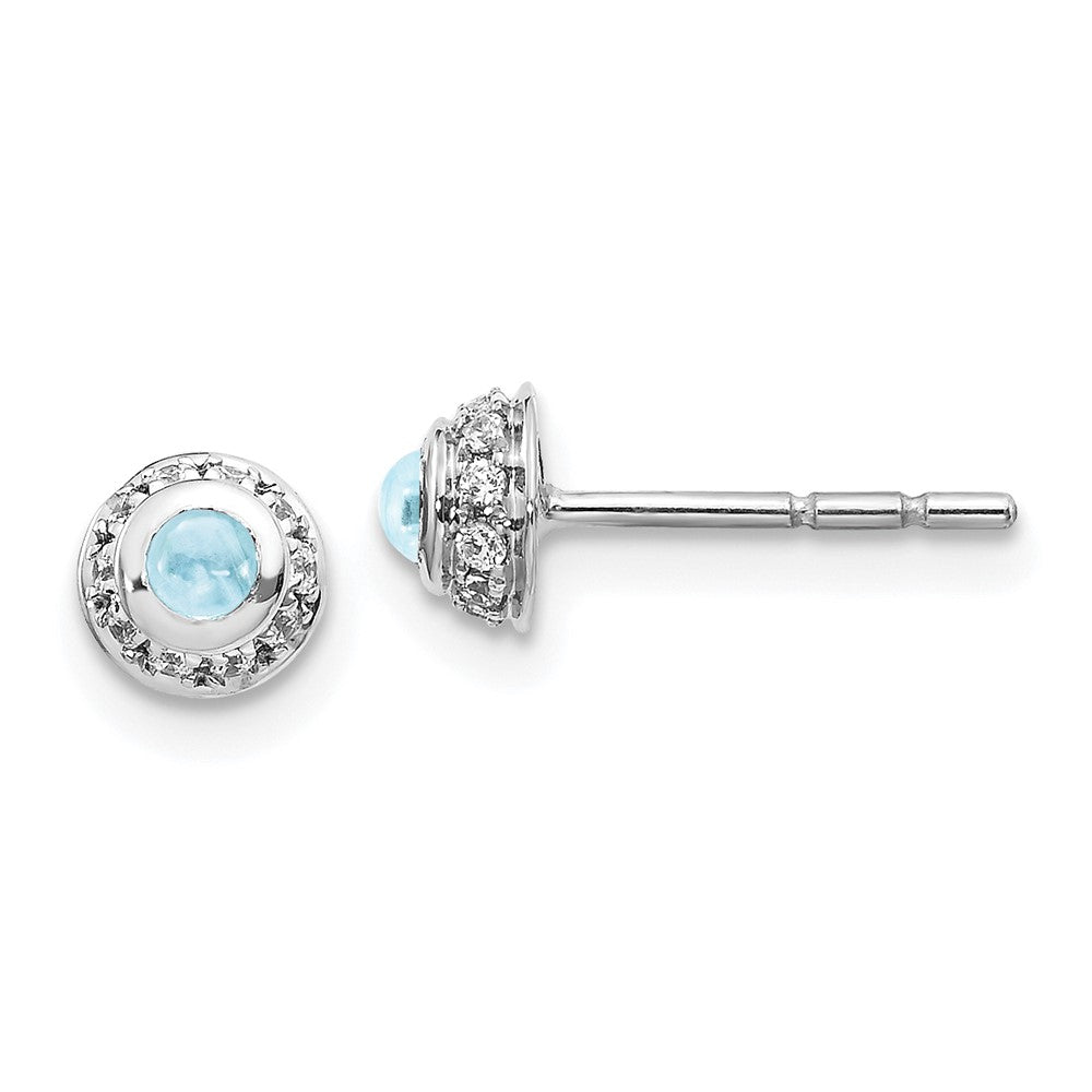 14k White Gold Diamond and Cabochon Aquamarine Earrings