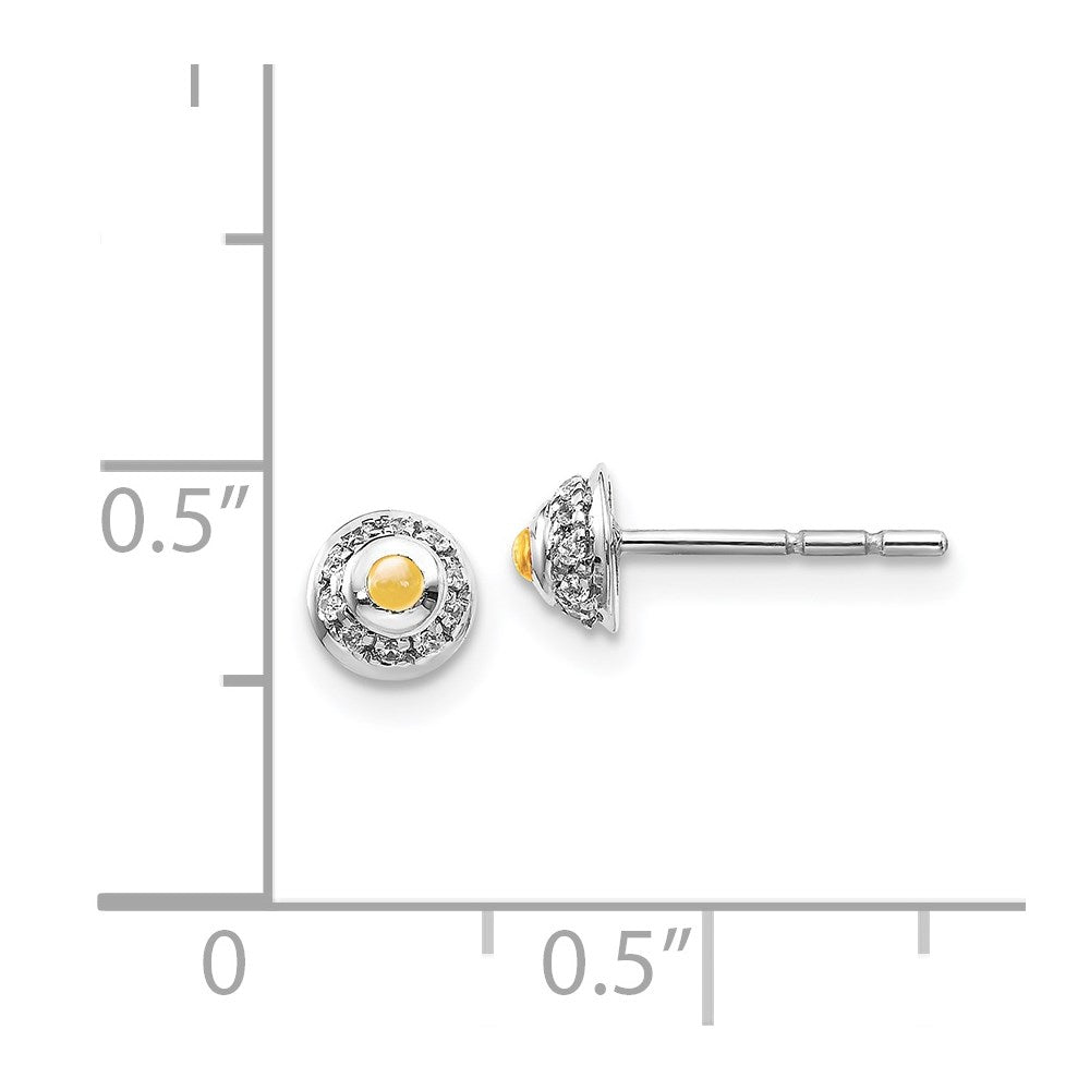 14k White Gold Diamond and Cabochon Citrine Earrings