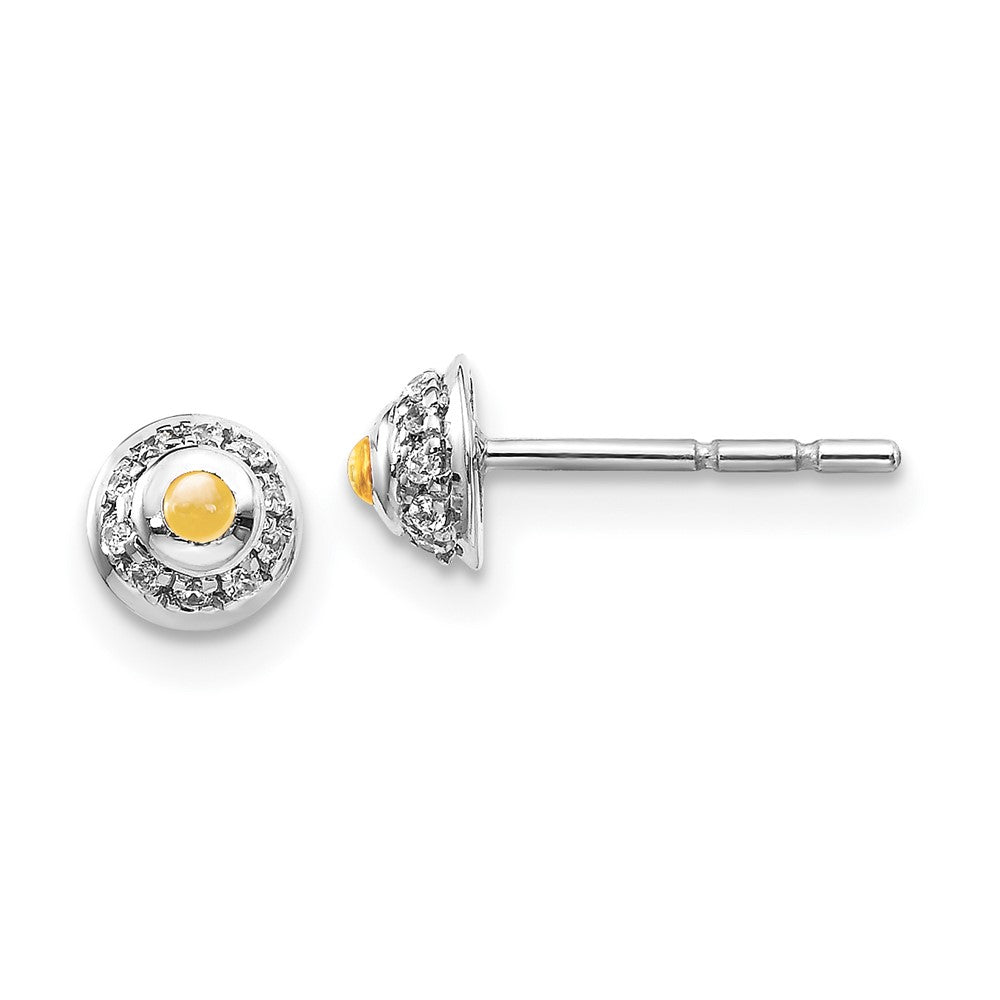 14k White Gold Diamond and Cabochon Citrine Earrings