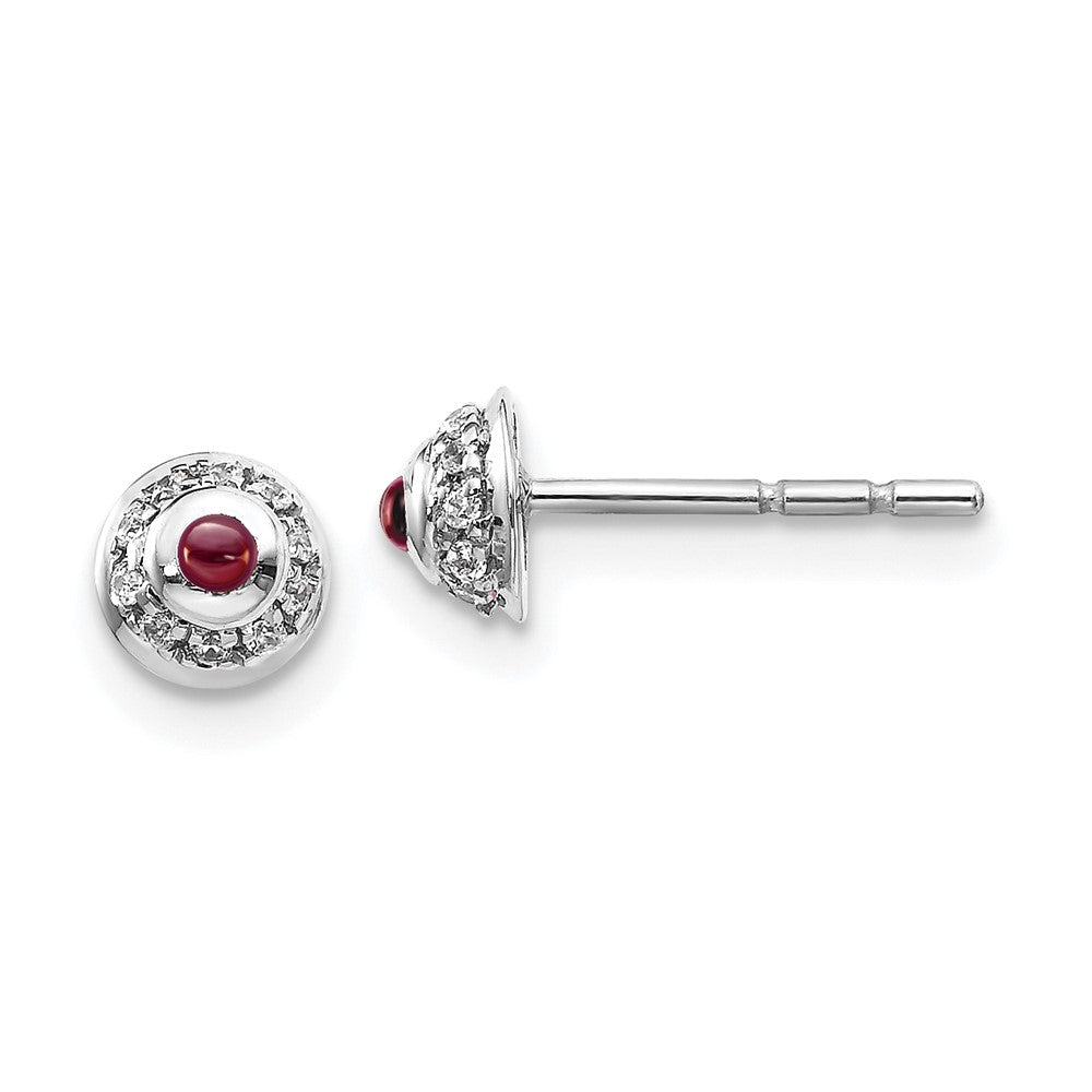 14k White Gold Diamond and Cabochon Garnet Earrings