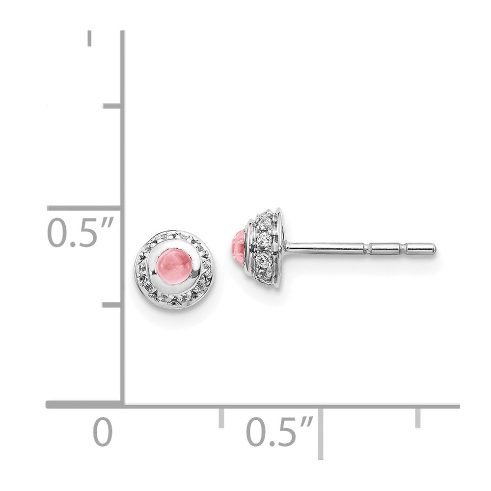 14k White Gold Diamond and Cabochon Pink Tourmaline Earrings