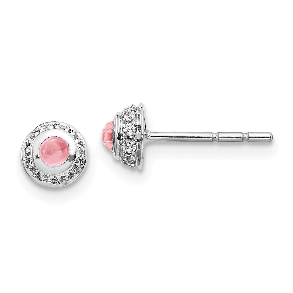 14k White Gold Diamond and Cabochon Pink Tourmaline Earrings