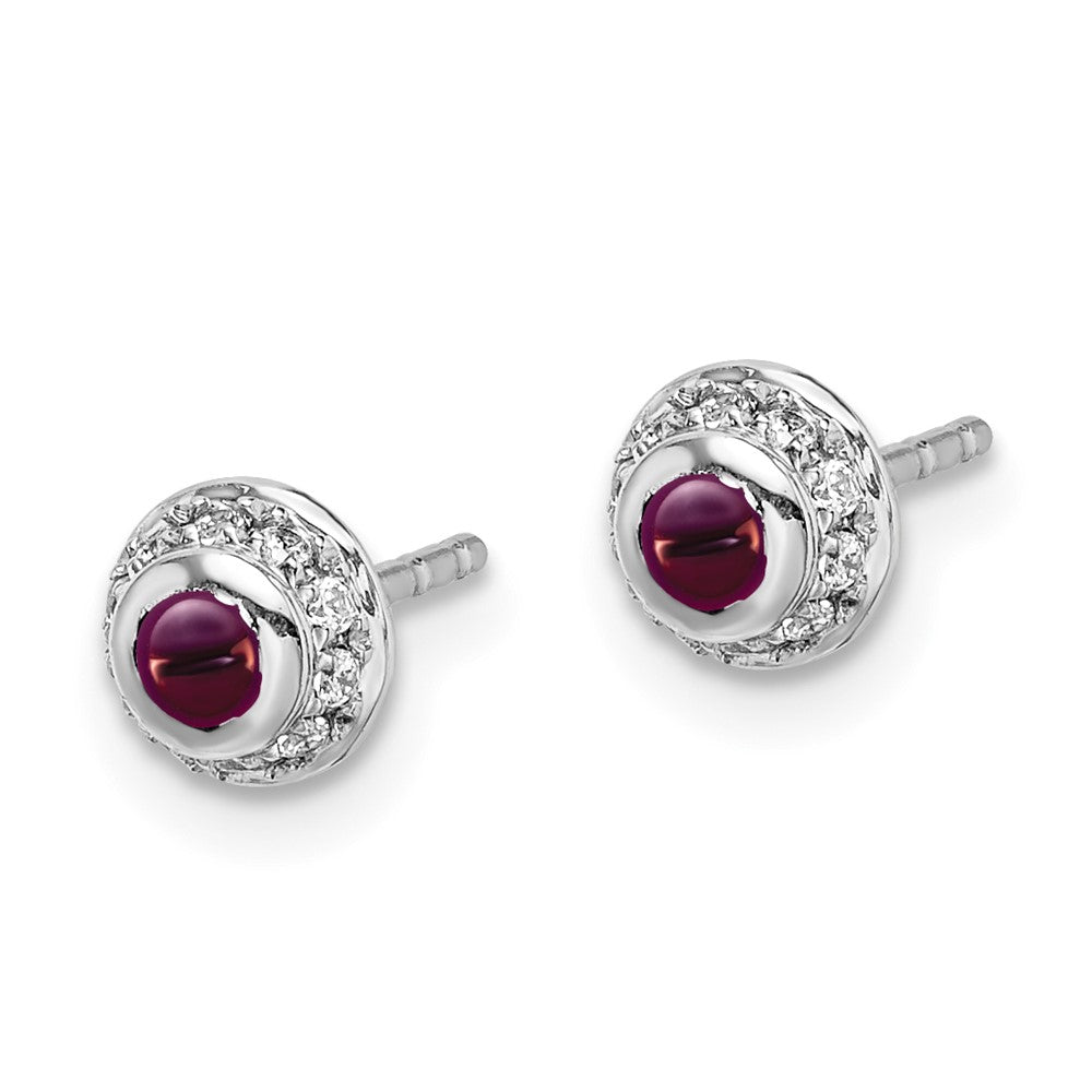 14k White Gold Diamond and Cabochon Rhodolite Garnet Earrings