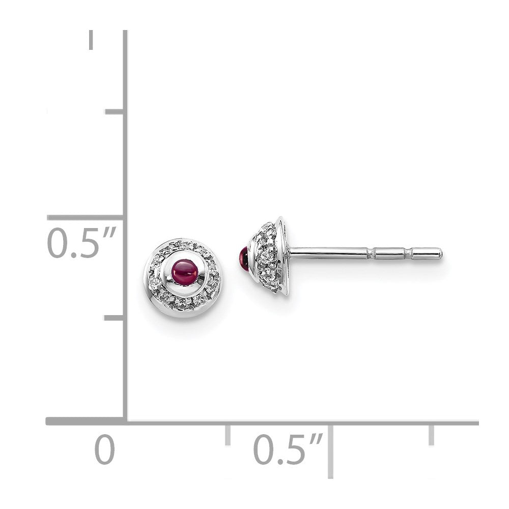 14k White Gold Diamond and Cabochon Rhodolite Garnet Earrings