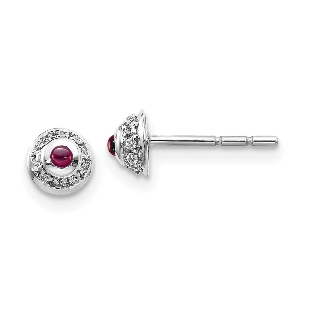 14k White Gold Diamond and Cabochon Rhodolite Garnet Earrings