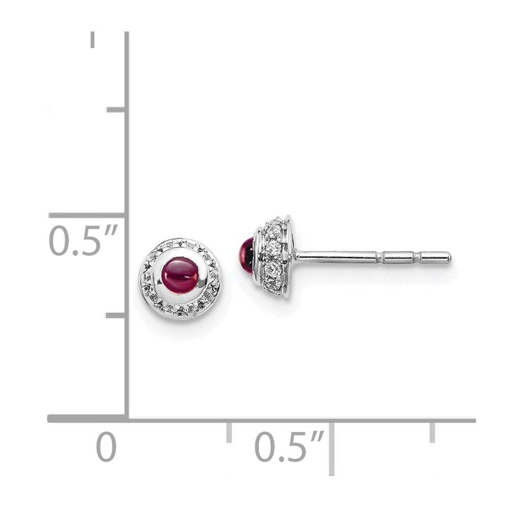 14k White Gold Diamond and Cabochon Rhodolite Garnet Earrings
