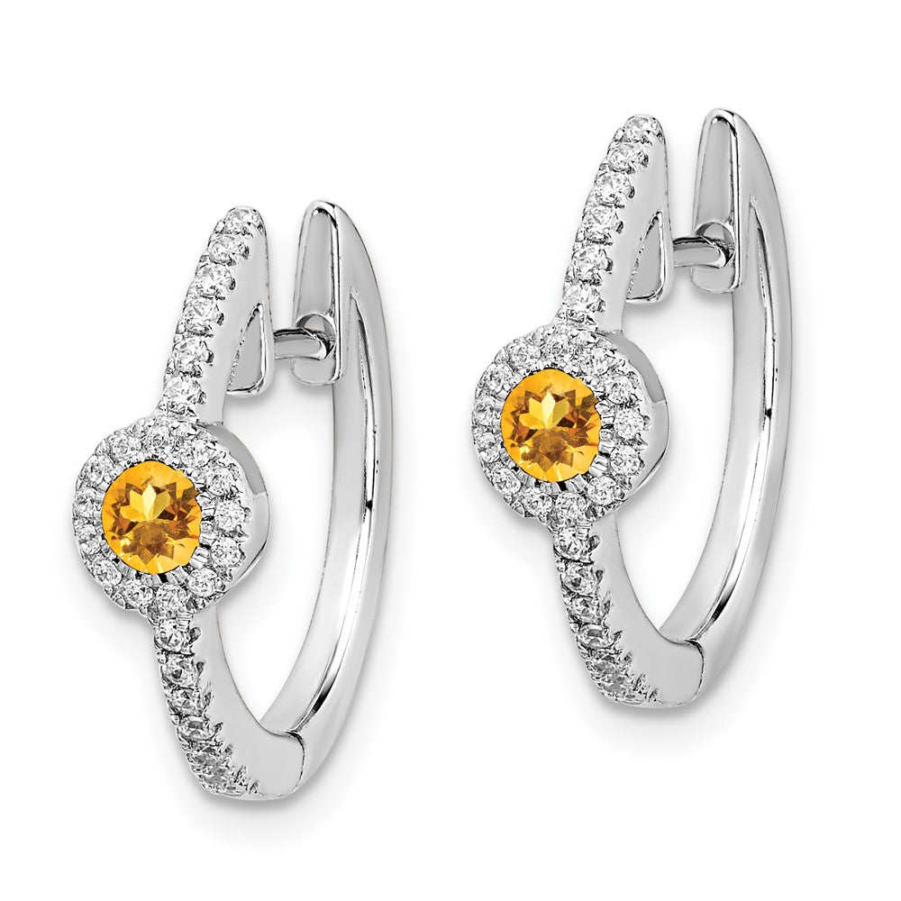 14k White Gold Diamond and Cabochon Citrine Earrings