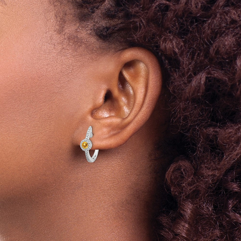 14k White Gold Diamond and Cabochon Citrine Earrings