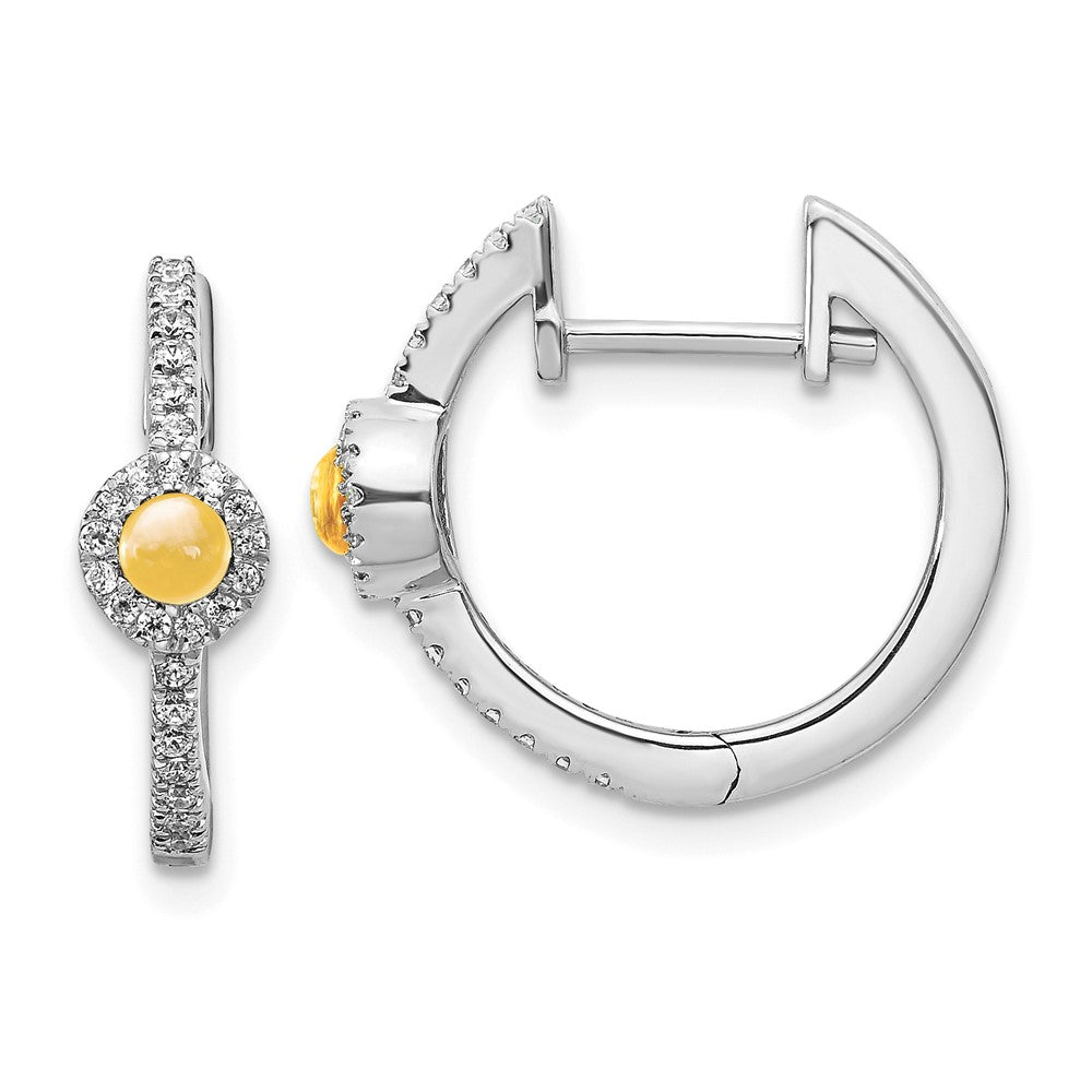 14k White Gold Diamond and Cabochon Citrine Earrings