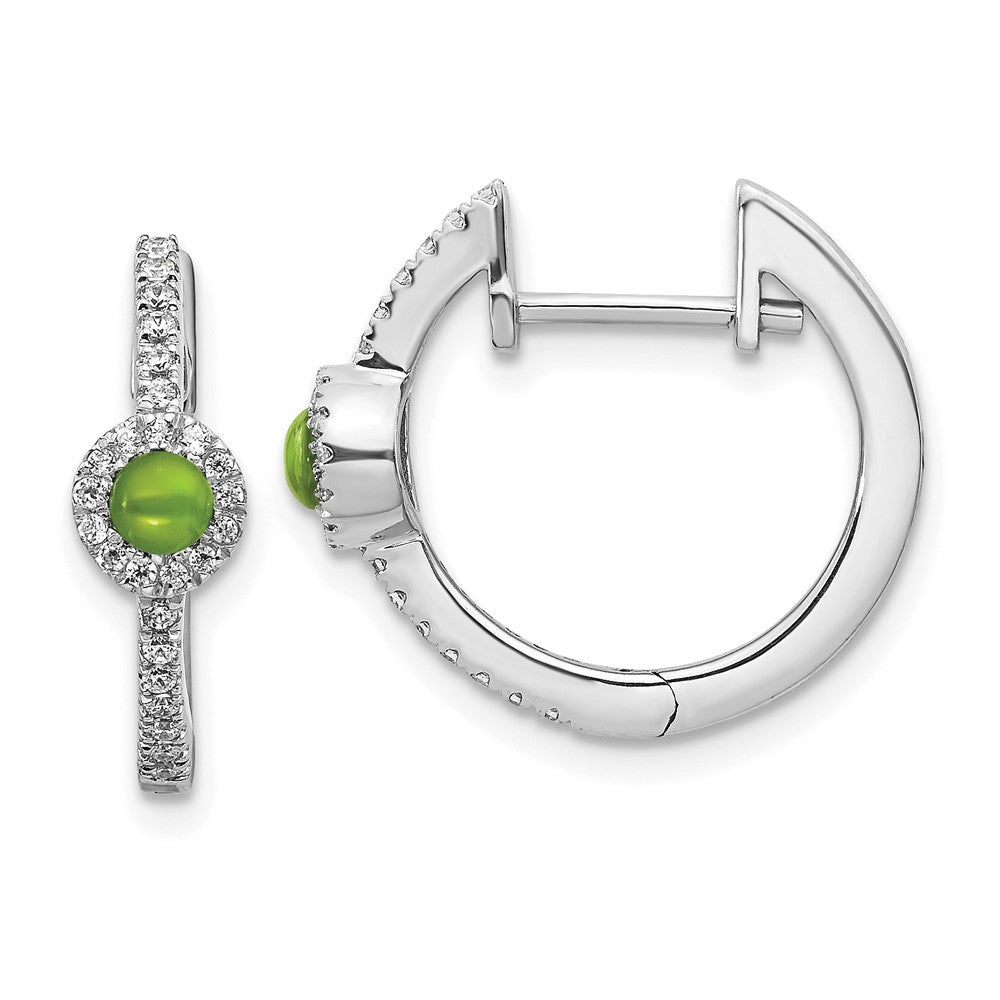 14k White Gold Diamond and Cabochon Peridot Earrings
