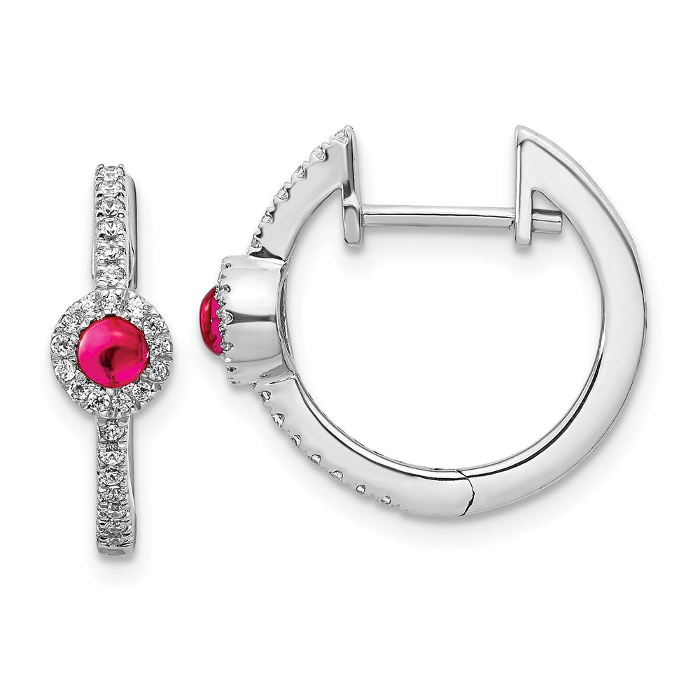 14k White Gold Diamond and Cabochon Ruby Earrings