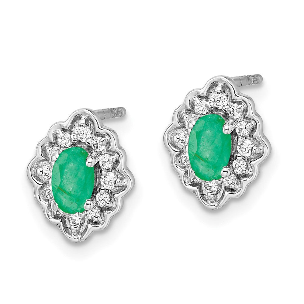 14k White Gold Diamond and Cabochon Emerald Earrings