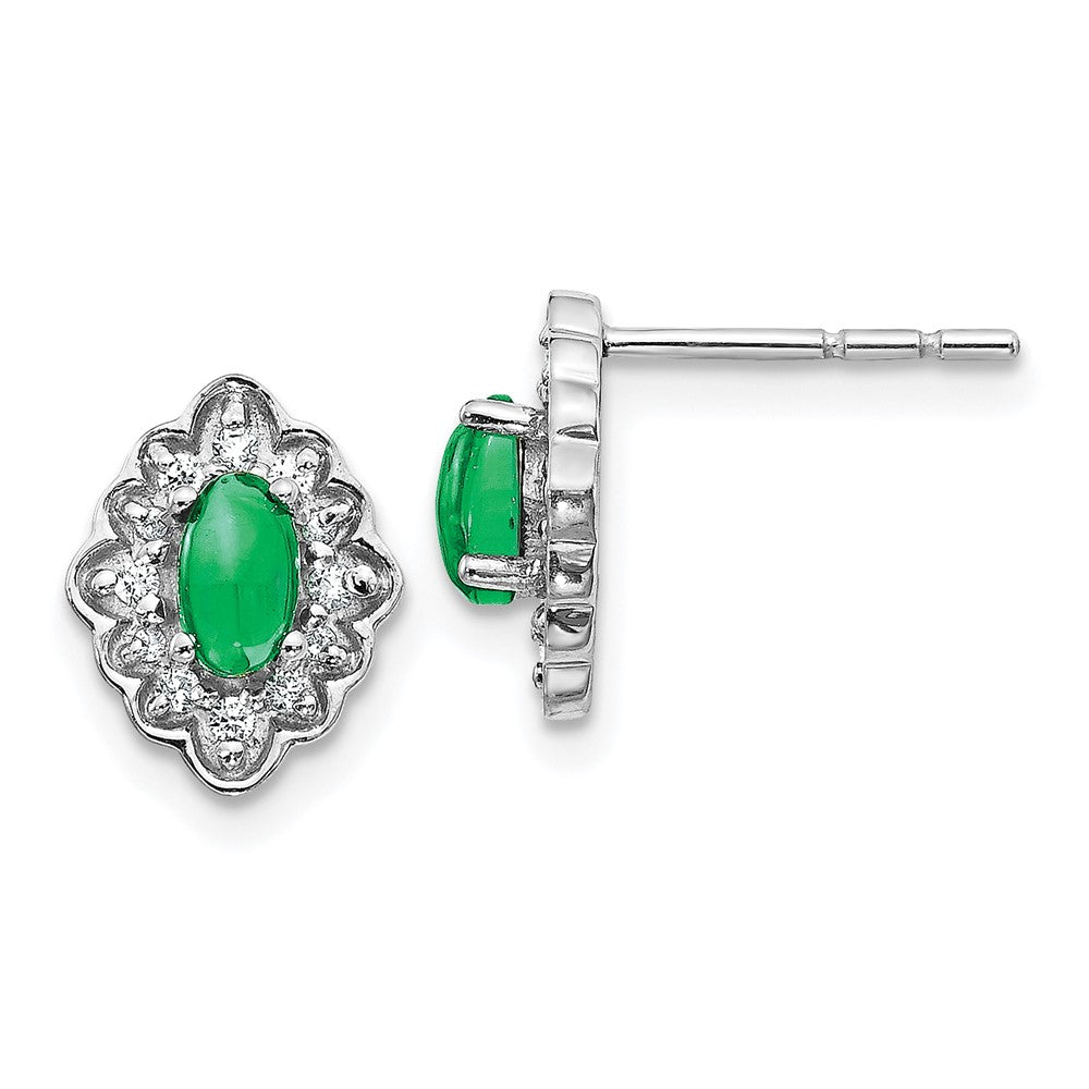 14k White Gold Diamond and Cabochon Emerald Earrings