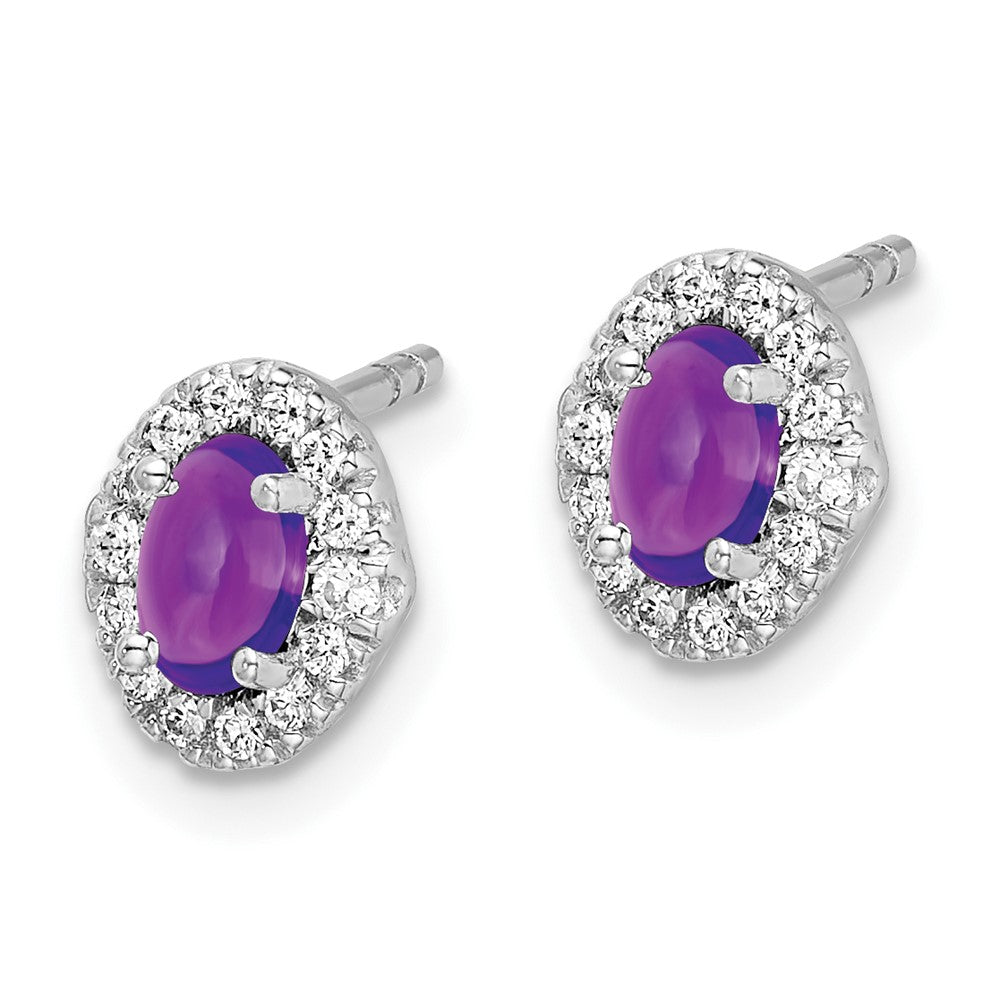 14k White Gold Diamond and Cabochon Amethyst Earrings