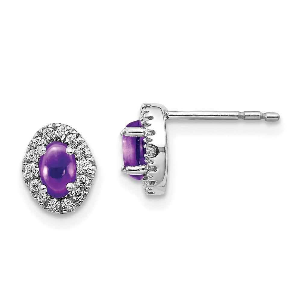 14k White Gold Diamond and Cabochon Amethyst Earrings