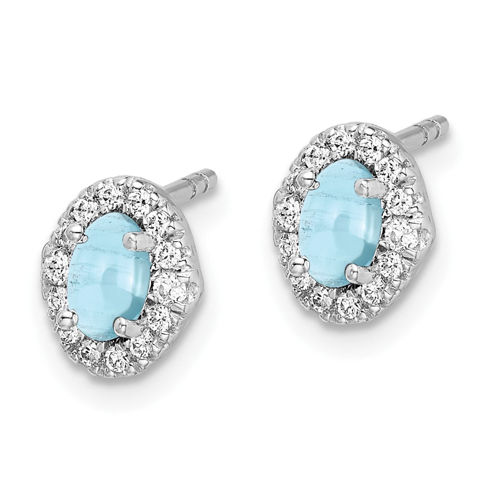14k White Gold Diamond and Cabochon Aquamarine Earrings