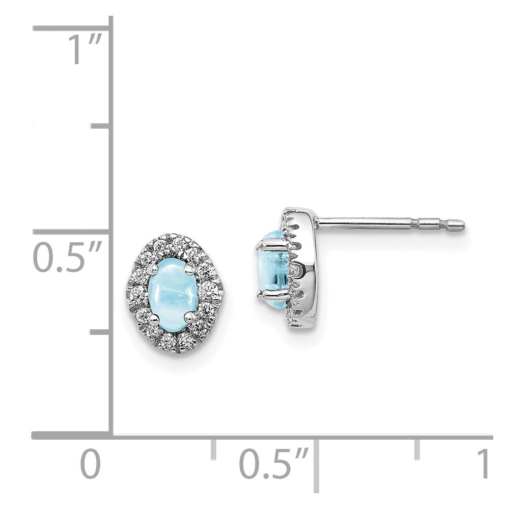 14k White Gold Diamond and Cabochon Aquamarine Earrings
