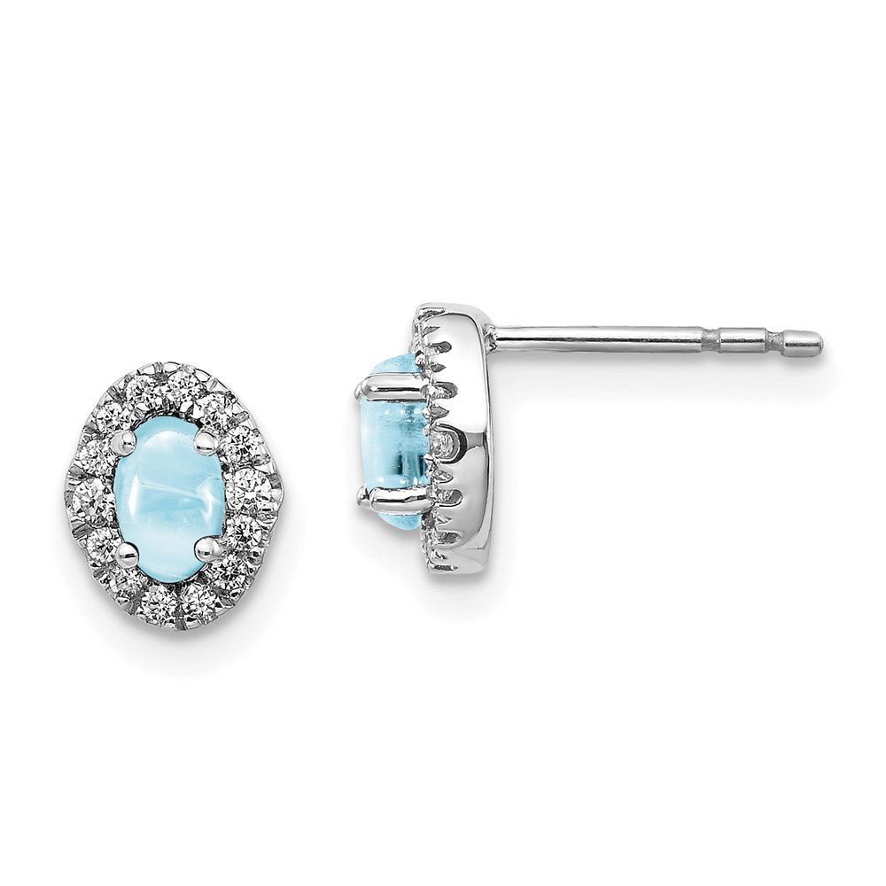 14k White Gold Diamond and Cabochon Aquamarine Earrings