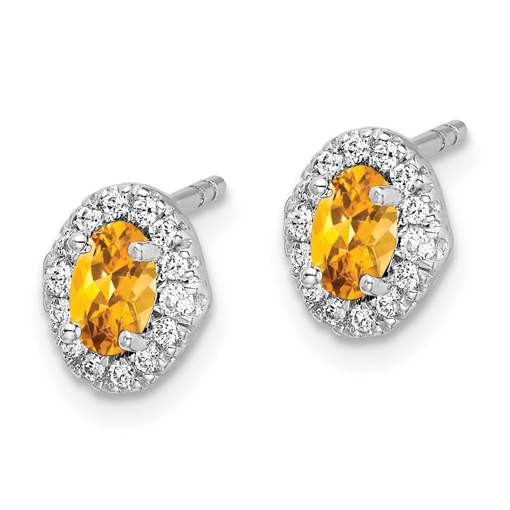 14k White Gold Diamond and Cabochon Citrine Earrings