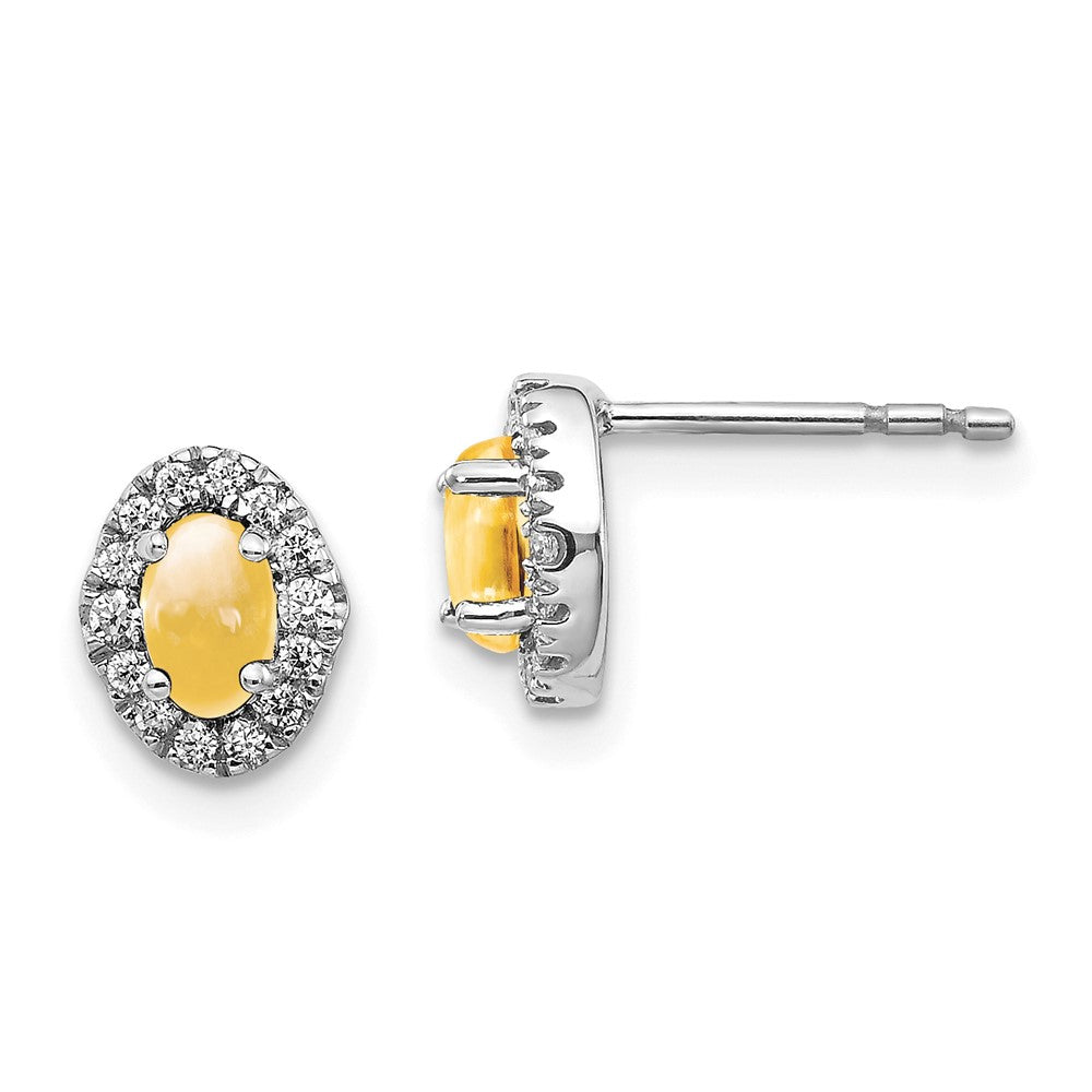 14k White Gold Diamond and Cabochon Citrine Earrings