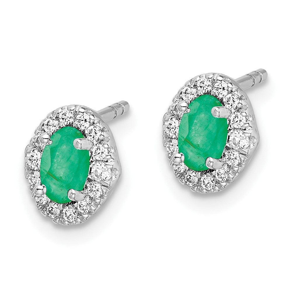 14k White Gold Diamond and Cabochon Emerald Earrings