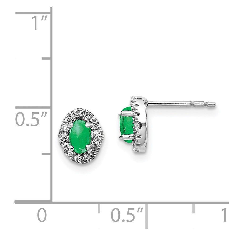 14k White Gold Diamond and Cabochon Emerald Earrings